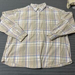 Eddie Bauer Plaid Long Sleeve Button Up Shirt Women's XL 100% Cotton Beige/Blue